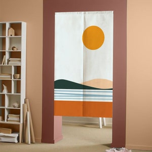 Unique Design Ikon Doorway Noren Curtain, Art Wall Tapestry for Home Decor, Cotton Linen Curtain, 33.5 x 55 inch or 85 x 140 cm