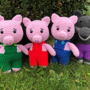 Three Little Pigs and one hungry wolf Crochet Pattern Amigurumi image 1