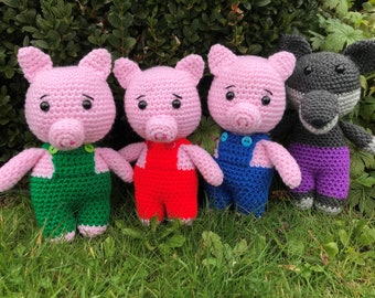 Three Little Pigs (and one hungry wolf) Crochet Pattern Amigurumi