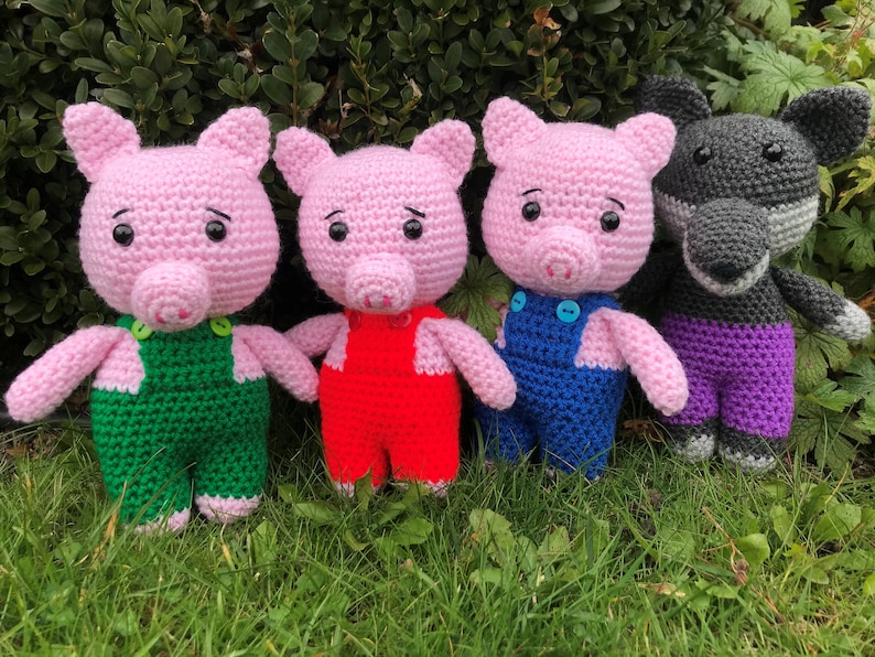 Three Little Pigs and one hungry wolf Crochet Pattern Amigurumi image 1