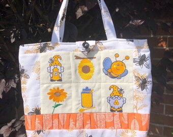 Patchwork Bee Themed Quilted Tote Bag