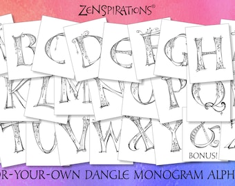 Zenspirations by Joanne Fink Full Alphabet with Ampersand Instant Digital Download Printable Dangle Monogram to Color and Pattern