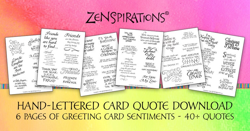 Zenspirations by Joanne Fink Hand Lettered All Occasion Greeting Card Quotes Instant Digital Download image 1