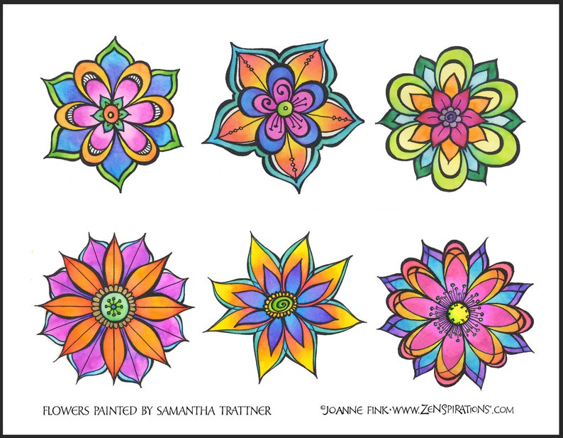 Zenspirations by Joanne Fink Flower Collection Instant Digital Download Printable to Color and Pattern image 2