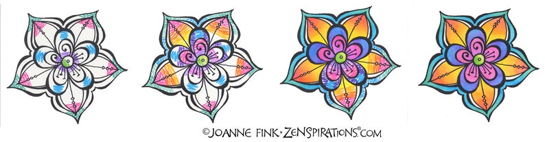 Zenspirations by Joanne Fink Flower Collection Instant Digital Download Printable to Color and Pattern image 4