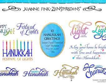 Zenspirations by Joanne Fink Instant Digital Download Hannukah Greetings Jewish Sublimation Clipart for Judaic Graphics, Digi Scrapbooking