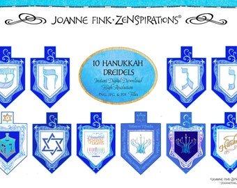 Zenspirations by Joanne Fink Instant Digital Download Hannukah Dreidels Jewish Sublimation Clipart for Judaic Graphics, Digi Scrapbooking