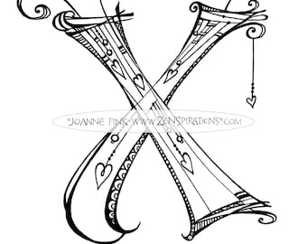 Zenspirations by Joanne Fink Letter X Instant Digital Download Printable Dangle Monogram to Color and Pattern