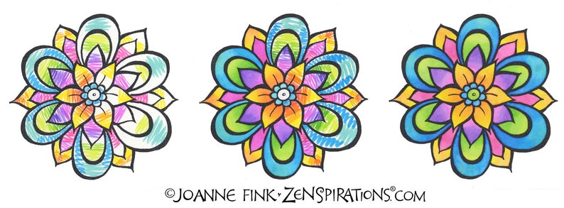 Zenspirations by Joanne Fink Flower Collection Instant Digital Download Printable to Color and Pattern image 3