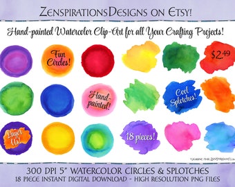 Zenspirations by Joanne Fink Watercolor Circles & Splotches for Instant Digital Download Clip Art