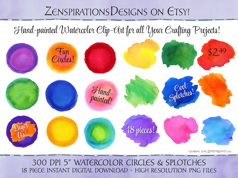 Zenspirations by Joanne Fink Watercolor Circles & Splotches for Instant Digital Download Clip Art image 1