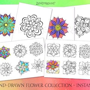 Zenspirations by Joanne Fink Flower Collection Instant Digital Download Printable to Color and Pattern image 1