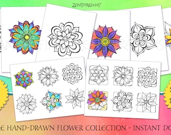 Zenspirations by Joanne Fink Flower Collection Instant Digital Download Printable to Color and Pattern