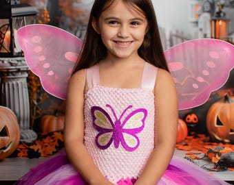 Pink Butterfly Costume for Girls, Butterfly Fairy Costume, Butterfly Tutu Dress with Wings, Toddler Halloween Costume, Pink Fairy Princess