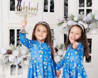 Girls Hanukkah dress/ Hanukkah gift for girl's / Festival of Lights dress/ jewish dress / Judaism dress / Hanukkah