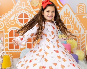 Girls Gingerbread dress/ Girls Christmas dress/ Christmas dress for toddler girls/ Gingerbread cookie dress/ Gingerbread dress for girls