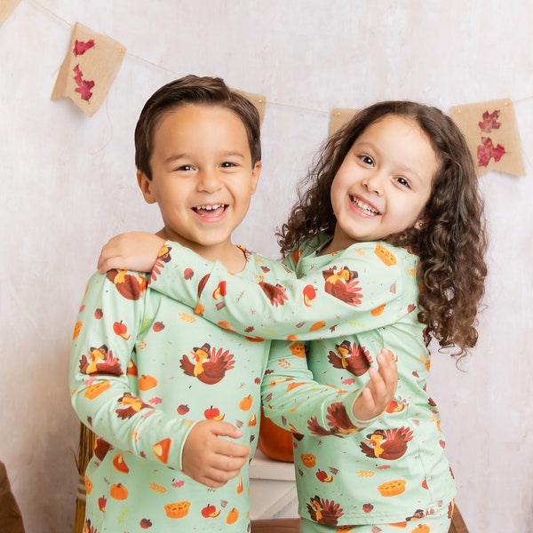 Boy's Thanksgiving pajamas/ Matching sibling Thanksgiving pajamas/ sibling Thanksgiving pj's/ boys Thanksgiving outfit/ Turkey pajamas /fall