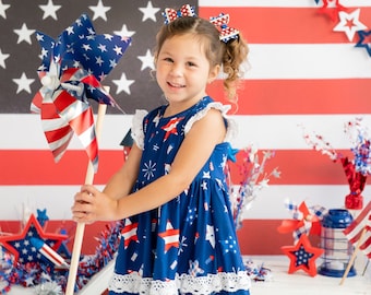 Girls 4th of July dress / Independence Day dress / American dress / Girls Patriotic dress / Fireworks dress / Red White and Blue dress