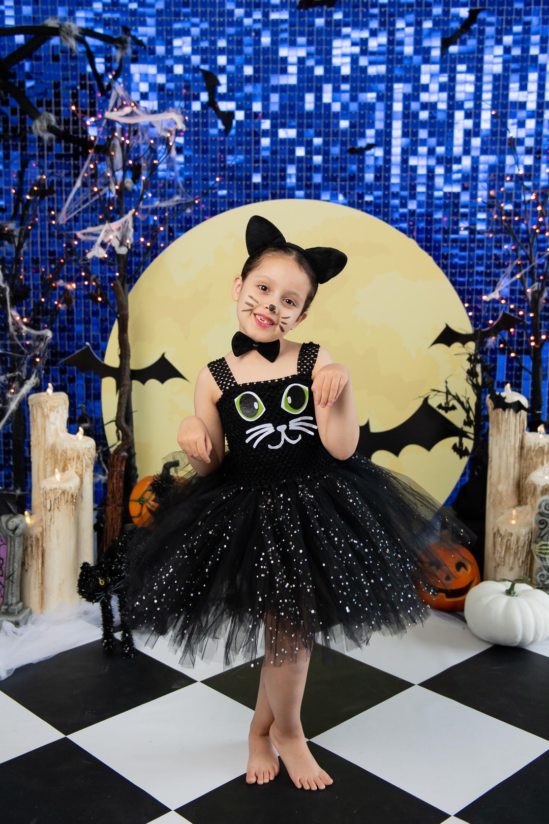cat black dress Vintage Black Cat Halloween Skater Dress – Spooky Cat Press main image 1