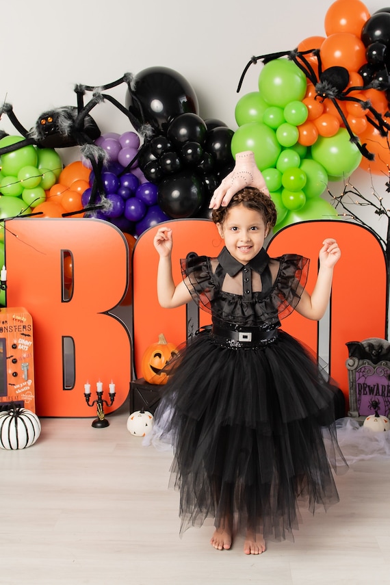 Girls Wednesday Addams Costume Dress with Princess Accessories