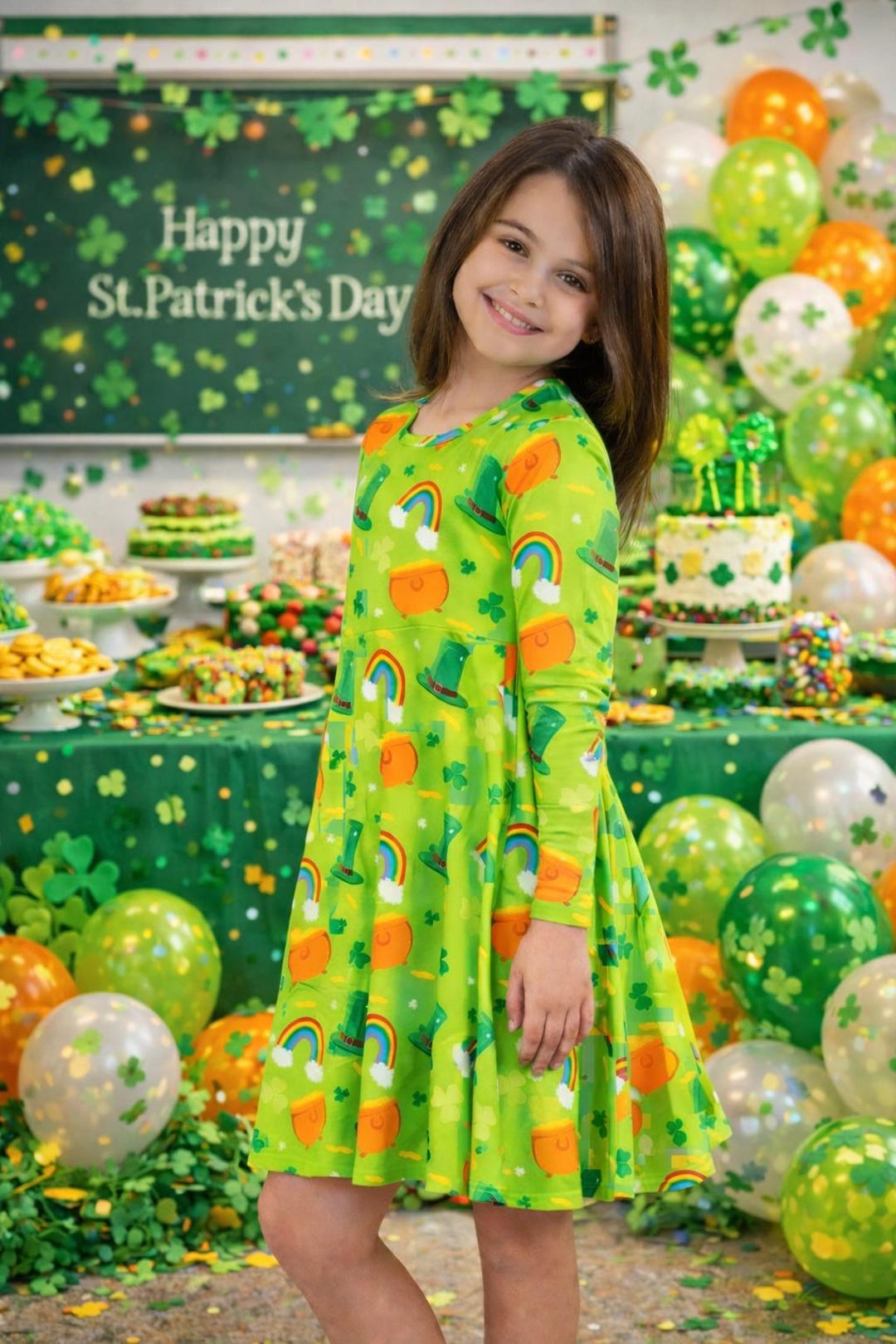 Girl's St Patrick's Day Dress: Shamrock Pot of Gold Outfit