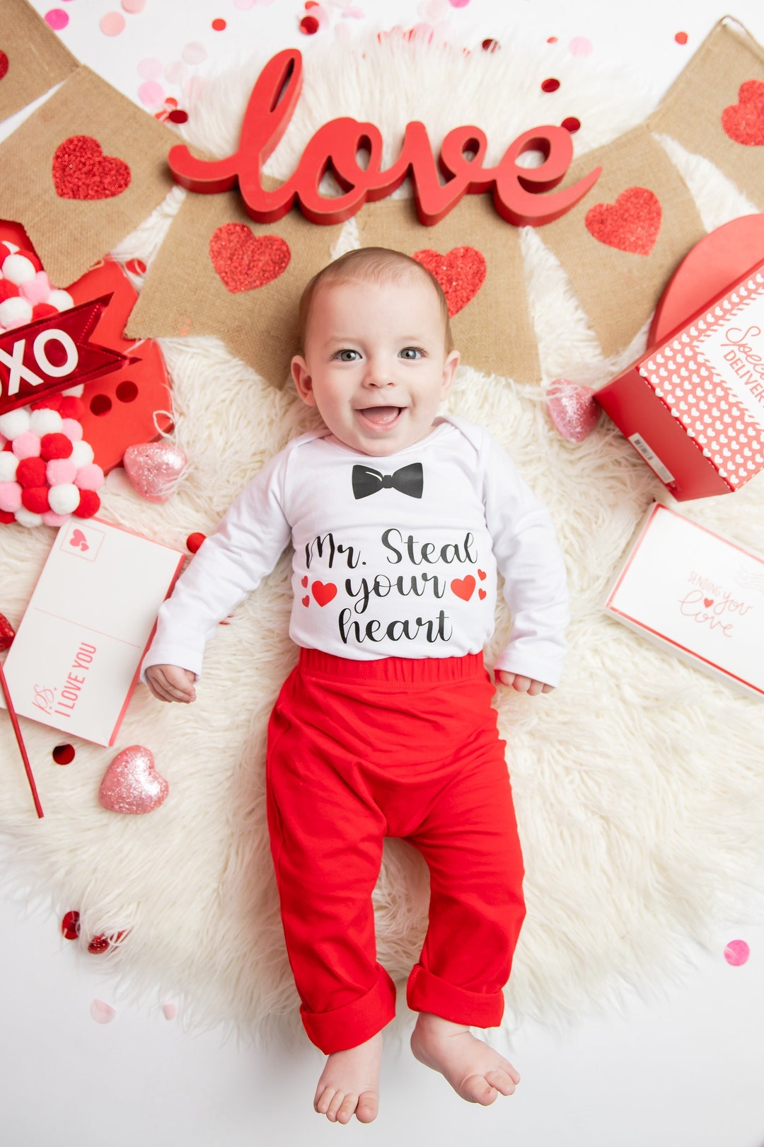 Newborn Boy Valentines Outfit. Baby Boy 1st Valentine's Day. Baby Boy ...