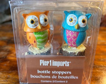 Uroczy, zabytkowy zestaw korków do wina Pier One Whimsy Owl, nowy w pudełku, rok produkcji 2000