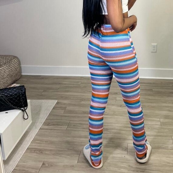 Multi colored striped stacked pants - image 4