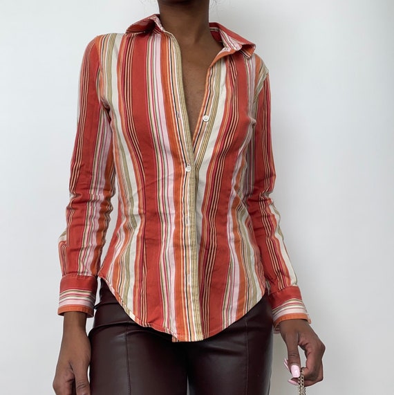 Vintage 70s striped button up blouse - image 3