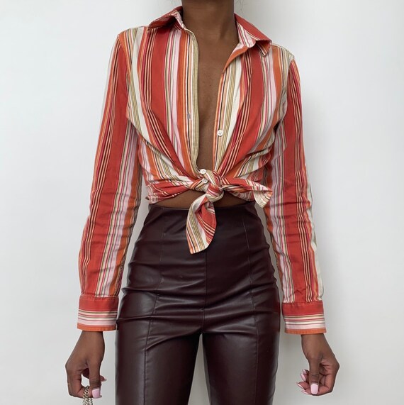 Vintage 70s striped button up blouse - image 2