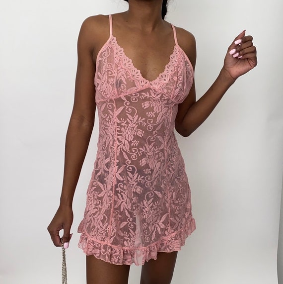 Vintage Lace Lingerie Pink Slip Dress - image 2