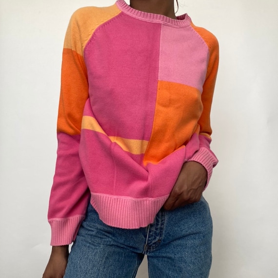 Vintage pink color block sweater - image 1