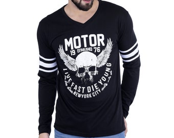 Motor Full Sleeve V Neck Printed T-Shirt