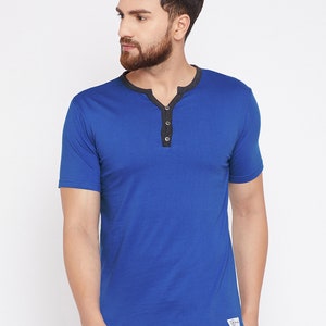Ocean Blue Plain Henley - Camiseta de manga corta