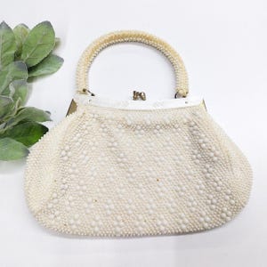 Vintage Off White Beaded Hand Bag