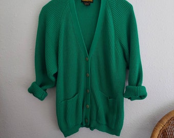 Vintage CAADOR Green Acrylic Button Down Vneck Cardigan