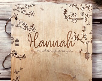 Personalized Engraved Wooden Fairy Artwork Binder: School Memory Book