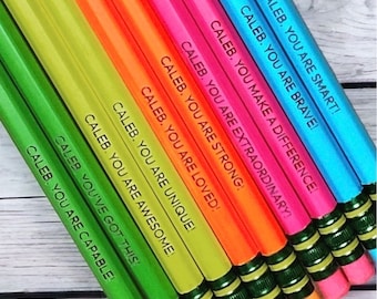 Personalized Neon Engraved Pencils: Affirmation Writing Tools