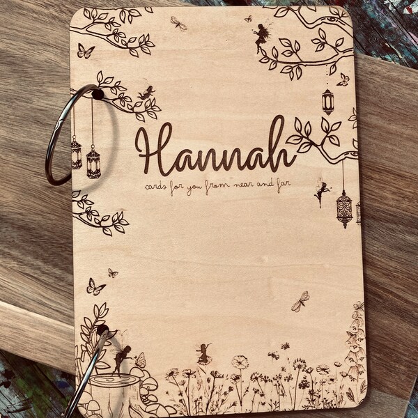 Enchanting Fairy Garden Card Holder - Baby Shower gift, Unique Gift, Gifts for Her, Engraved Wood Greeting Card Organizer