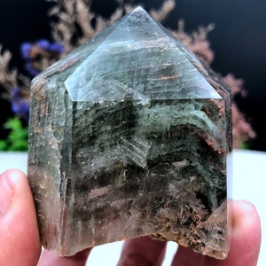 Rare Natural Large Included Garden Green Phantom Quartz Tower /Scenic Quartz Point/lodalite/energy stone/healing crystal/special gift