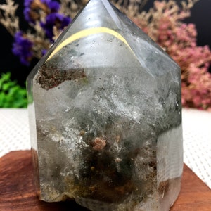Rare Natural Large Included Garden Green Phantom Quartz Tower /Scenic Quartz Point/lodalite/energy stone/healing crystal/special gift