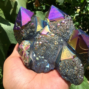 Aura Silver + rainbow Quartz Crystal Cluster/Angel Aura Quartz Crystal Cluster/Cluster Titanium Crystal Healing Crystal/Meditation/Energy
