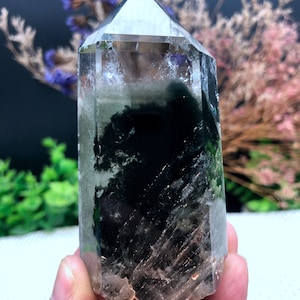 Rare Natural Large Included Garden Green Phantom Quartz Tower /Scenic Quartz Point/lodalite/energy stone/healing crystal/special gift