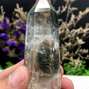 Rare Natural Large Included Garden Green Phantom Quartz Tower /Scenic Quartz Point/lodalite/energy stone/healing crystal/special gift