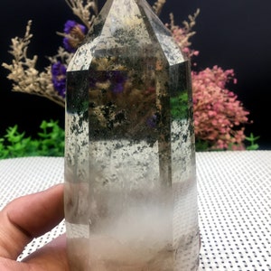 Rare Natural Large Included Garden Green Phantom Quartz Tower /Scenic Quartz Point/lodalite/energy stone/healing crystal/special gift