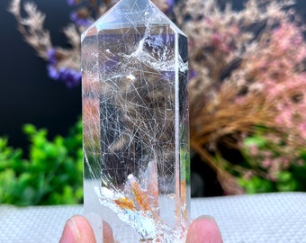 Rare Large Clear Golden Rutilated Inclusions Quartz Point/Crystal Tower/Gold Needles Crystal specimen/special gift/energy stone/gift