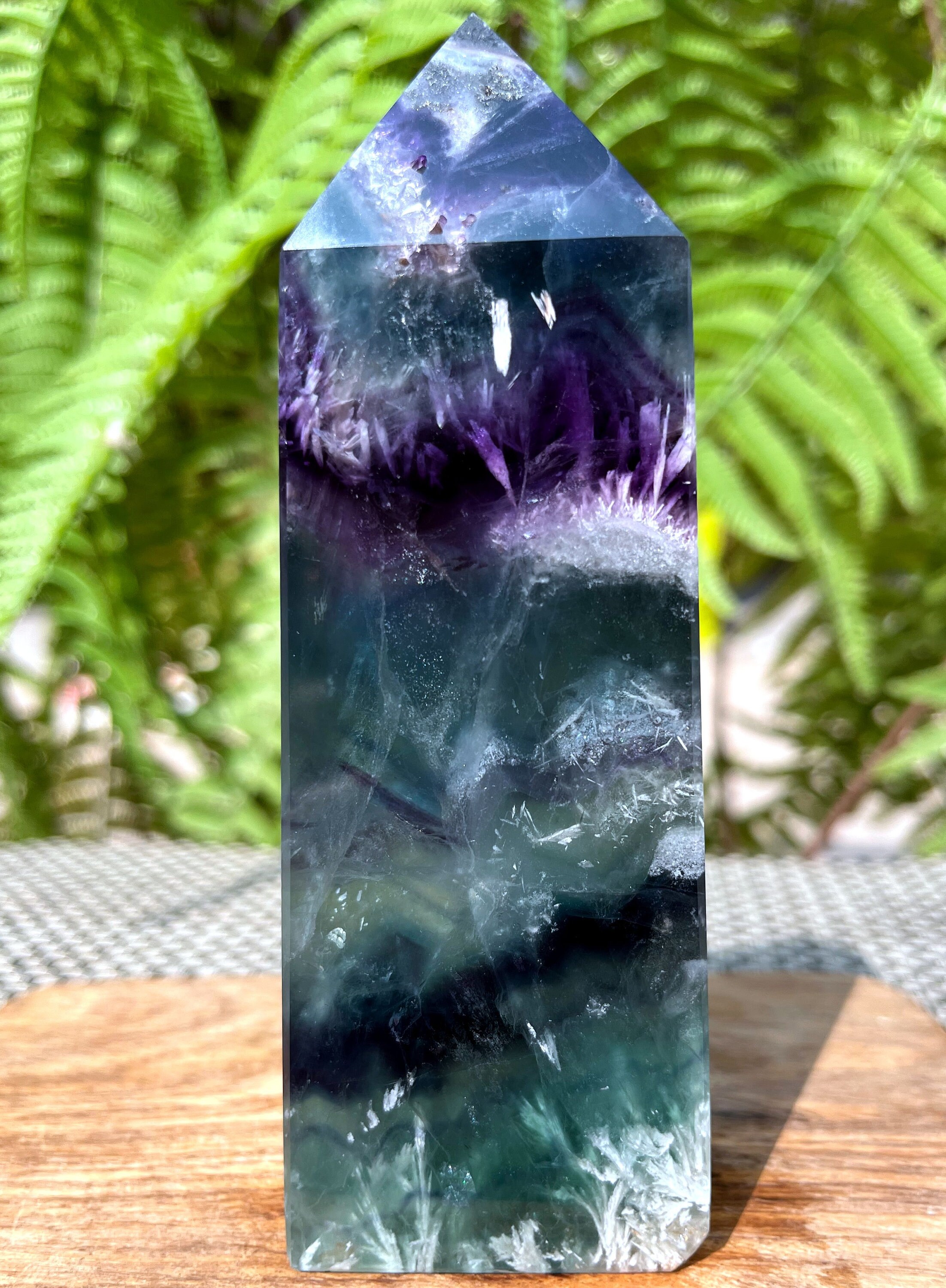 high quality Rainbow Fluorite Crystal Tower Point/Fluorite Tower/Banded Fluorite/Crystal Wand/Obelisk/Fluorite Generato/Healing Crystal