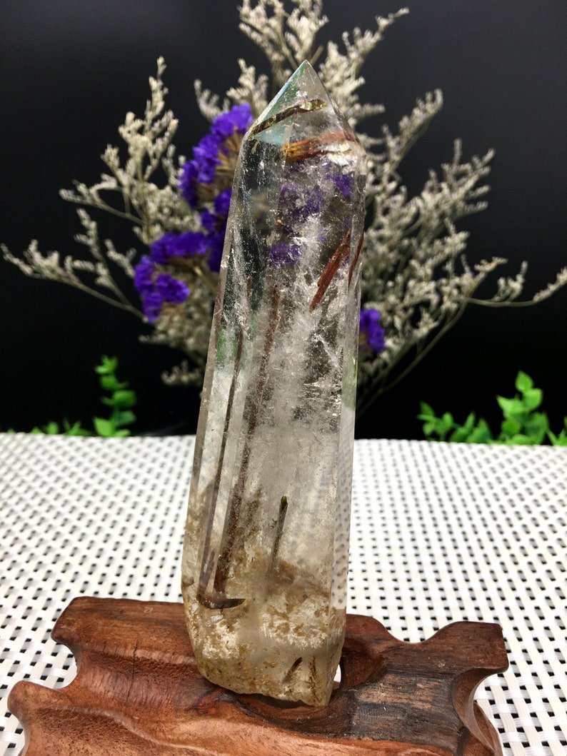 Rare Large Clear brown Rutilated Inclusions Quartz PointCrystal TowerGold Needles Crystal specimenspecial giftCrystal energyself stand