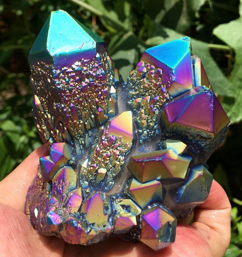 Aura Silver rainbow Quartz Crystal Cluster/Angel Aura Quartz | Etsy