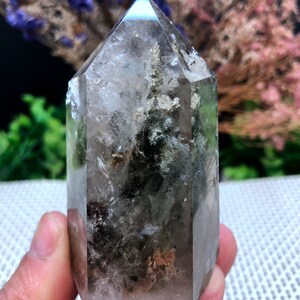 Rare Natural Large Included Garden Green Phantom Quartz Tower /Scenic Quartz Point/lodalite/energy stone/healing crystal/special gift